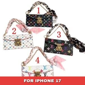 Scarf Chain Handle Wallet Case for iPhone | Multicolor Monogram Cover - 17