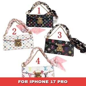 Scarf Chain Handle Wallet Case for iPhone | Multicolor Monogram Cover - 17 PRO