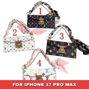 Scarf Chain Handle Wallet Case for iPhone | Multicolor Monogram Cover - 17 PRO MAX