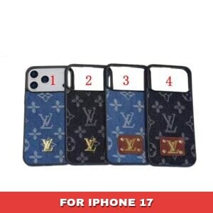 LV-Style Denim & Metal Logo Case for iPhone 17, Pro, Air, Max | Hand-Applied Badge - 17