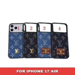 LV-Style Denim & Metal Logo Case for iPhone 17, Pro, Air, Max | Hand-Applied Badge - 17 AIR