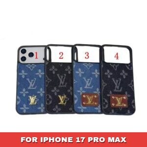 LV-Style Denim & Metal Logo Case for iPhone 17, Pro, Air, Max | Hand-Applied Badge - 17 PRO MAX
