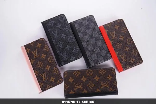 LV Style iPhone 17 Series Folio Wallet Case - Canvas with Color Spine LV Style iPhone 17 Series Folio Wallet Case - Canvas with Color Spine