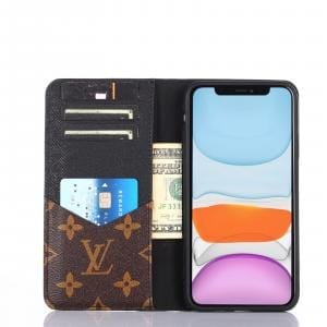 LV Style iPhone 17 Series Folio Wallet Case - Canvas with Color Spine