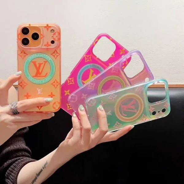 Neon LV Monogram Case for iPhone 17/16/15 Series - Slim MagSafe TPU