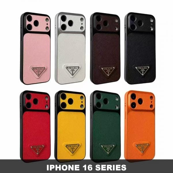Prada Saffiano-Style Ultra-Slim Case w/ Triangle Logo for iPhone 16 Series