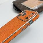 Silver Frame LV Monogram Case for iPhone 17/16/15 Series - Slim Leather