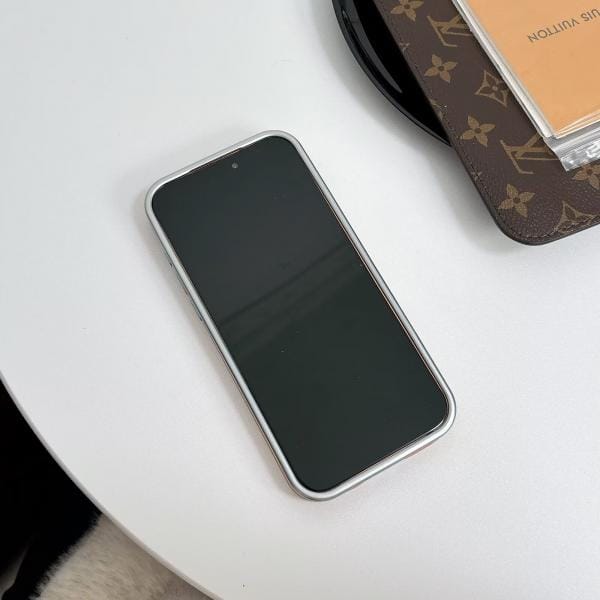 Silver Frame LV Monogram Case for iPhone 17/16/15 Series - Slim Leather