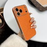 Silver Frame LV Monogram Case for iPhone 17/16/15 Series - Slim Leather