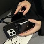 YSL Glossy Patent Leather Accordion Wallet Case with Crossbody Strap