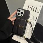 YSL Glossy Patent Leather Accordion Wallet Case with Crossbody Strap