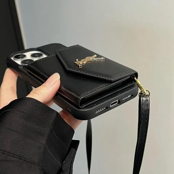 YSL Glossy Patent Leather Accordion Wallet Case with Crossbody Strap YSL Glossy Patent Leather Accordion Wallet Case with Crossbody Strap