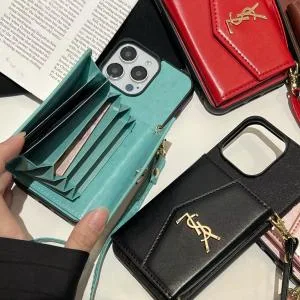 YSL Glossy Patent Leather Accordion Wallet Case with Crossbody Strap YSL Glossy Patent Leather Accordion Wallet Case with Crossbody Strap