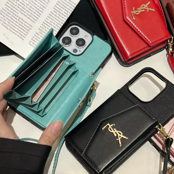 YSL Glossy Patent Leather Accordion Wallet Case with Crossbody Strap YSL Glossy Patent Leather Accordion Wallet Case with Crossbody Strap