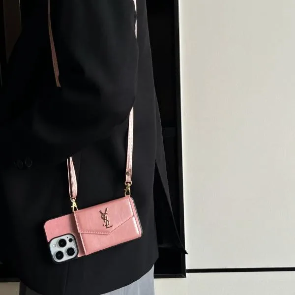 YSL Glossy Patent Leather Accordion Wallet Case with Crossbody Strap YSL Glossy Patent Leather Accordion Wallet Case with Crossbody Strap