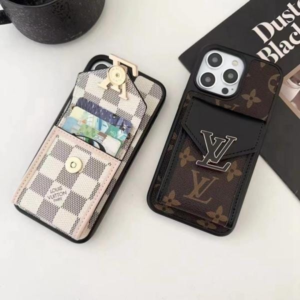 Luxury LV Monogram Card Holder Case with Big Black Logo & Wide Designer Strap