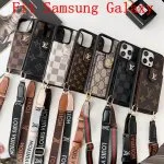 Louis Vuitton Trifold Card Holder Wallet Samsung Case with Crossbody Strap
