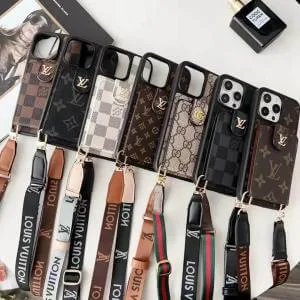 Louis Vuitton Flip Card Holder iPhone Case with Crossbody Strap