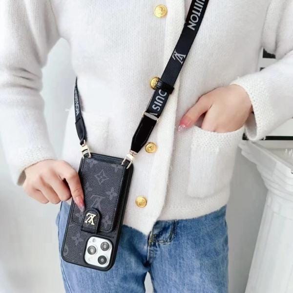 Louis Vuitton Flip Card Holder iPhone Case with Crossbody Strap Louis Vuitton Flip Card Holder iPhone Case with Crossbody Strap