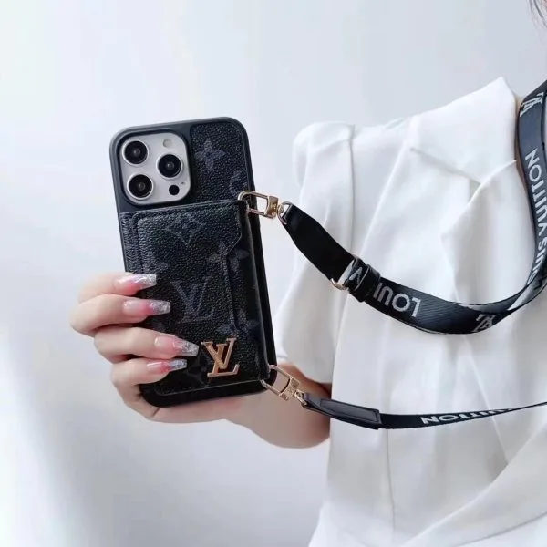Louis Vuitton Trifold Card Holder Wallet Samsung Case with Crossbody Strap