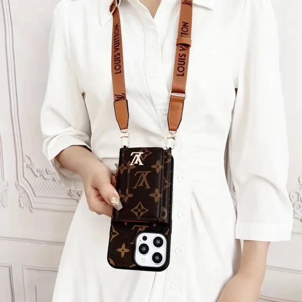 Louis Vuitton Trifold Card Holder Wallet Samsung Case with Crossbody Strap