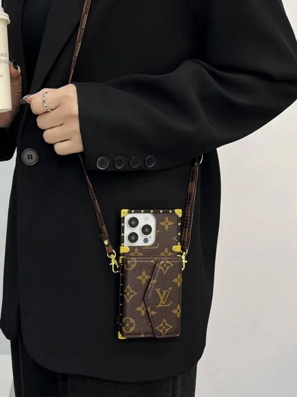 LV Eye Trunk Style Accordion Wallet Case with Crossbody Strap