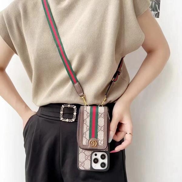 LV Monogram & GG Zipper Pouch Wallet Case with Wide Crossbody Strap