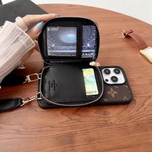 Louis Vuitton Zipper Purse Wallet iPhone Case with Crossbody