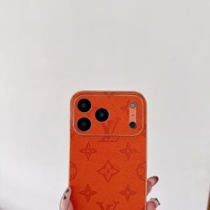 Orange Embossed Case for iPhone 17/16/15/14 - Gold Frame Shell - 14 PRO MAX