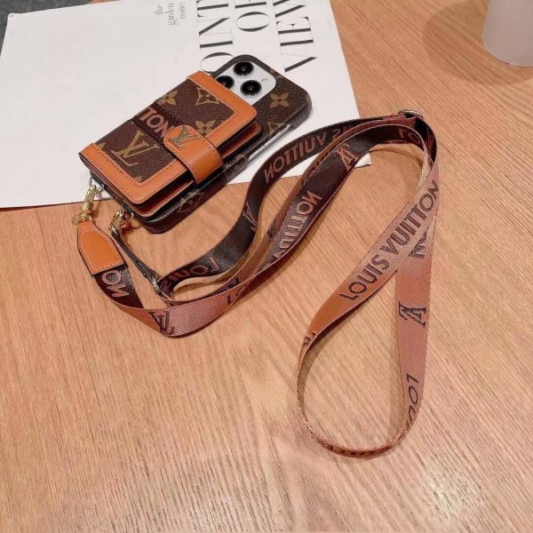 LV Monogram & Damier Back-Flip Wallet Case with Leather Crossbody Strap LV Monogram & Damier Back-Flip Wallet Case with Leather Crossbody Strap