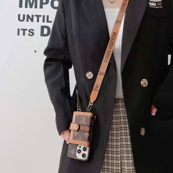 LV Monogram & Damier Back-Flip Wallet Case with Leather Crossbody Strap LV Monogram & Damier Back-Flip Wallet Case with Leather Crossbody Strap