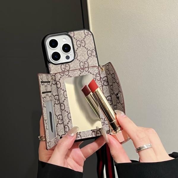 Crossbody LV Wallet Card Holder Mirror Case for iPhone 11 - 17 Pro, Max