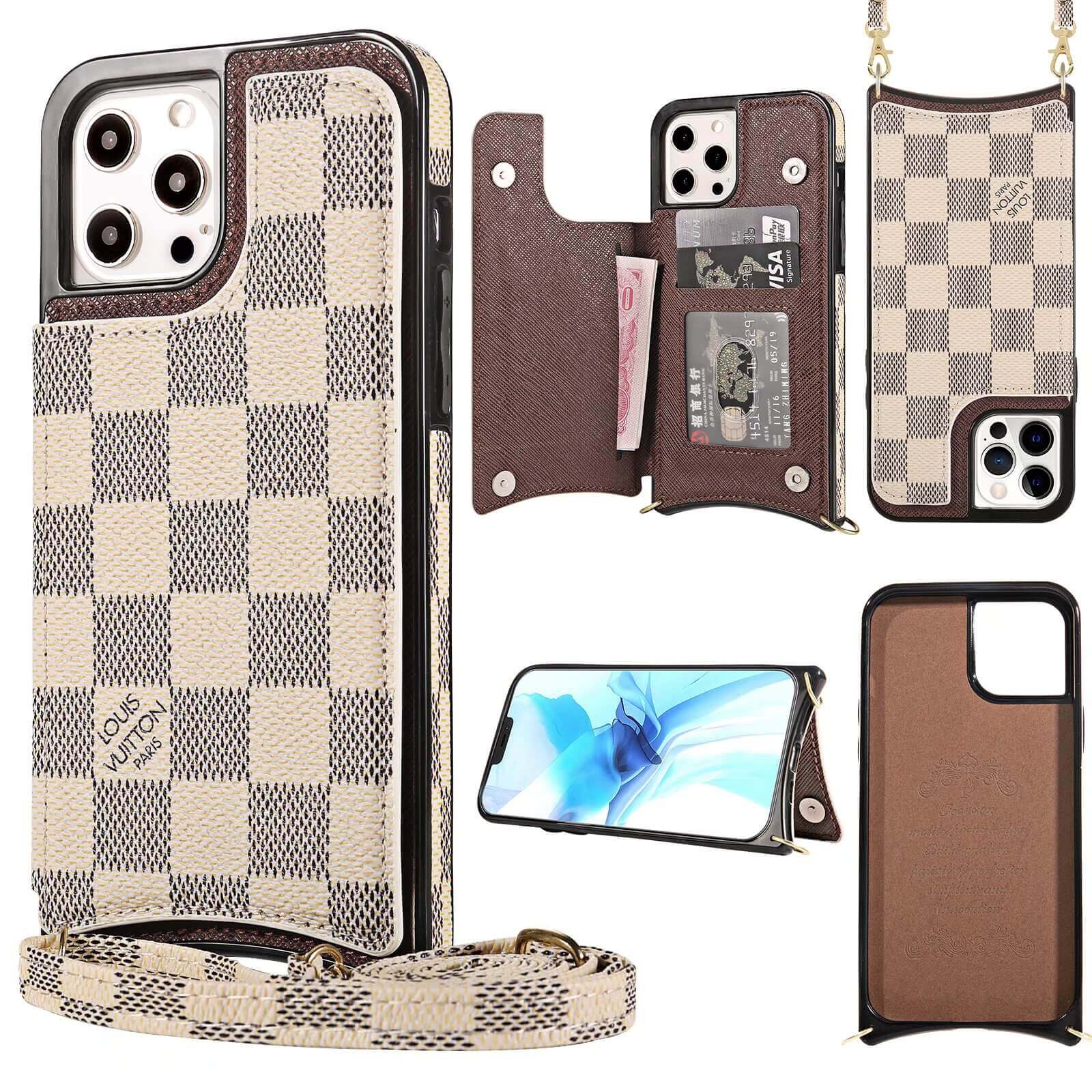 CROSSBODY] Louis Vuitton Back Wallet Case for iPhone 14 11 12 13 Pro Max 7  8 Plus Xs 13 Mini - Luxury Phone Case Shop