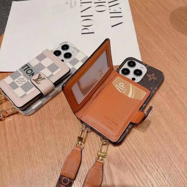 LV Monogram & Damier Back-Flip Wallet Case with Leather Crossbody Strap LV Monogram & Damier Back-Flip Wallet Case with Leather Crossbody Strap